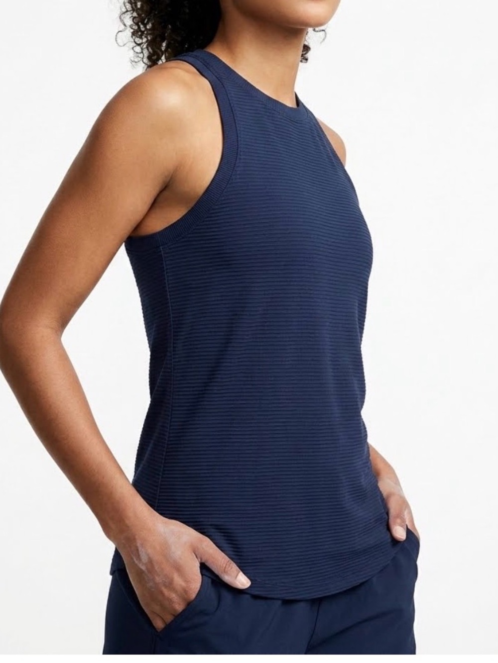 CALIA Renew Ribbed Textured Athletic Tank Top Navy Blue S